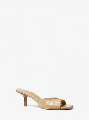 Sandalias Michael Kors Anita Crocodile Embossed Leather Sandal Mujer Dune | 3704-ZJPDM