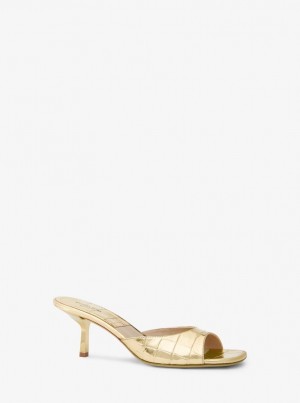 Sandalias Michael Kors Anita Metallic Crocodile Embossed Sandals Mujer Doradas | 9405-THRNM