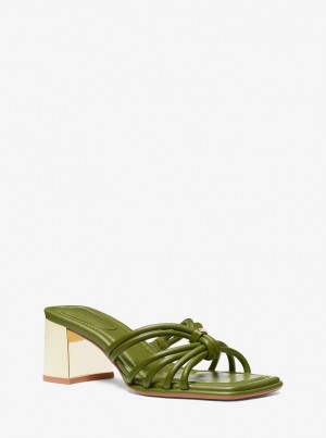 Sandalias Michael Kors Astra Leather Mule Mujer Verde Oliva | 7016-ZDJLF