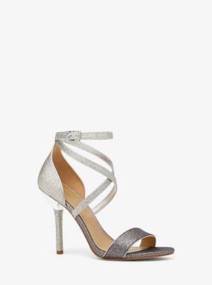 Sandalias Michael Kors Astrid Glitter Embellished Sandal Mujer Plateadas Negras | 1479-OHLVX