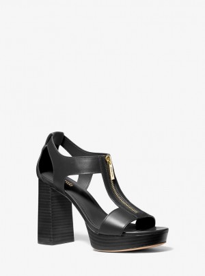 Sandalias Michael Kors Berkley Leather Block-Heel Sandal Mujer Negras | 3127-FHTYS