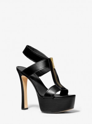 Sandalias Michael Kors Berkley Leather Platform Sandal Mujer Negras | 7498-WUDXC