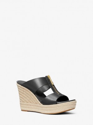 Sandalias Michael Kors Bradley Leather Wedge Sandal Mujer Negras | 8435-XWNBO