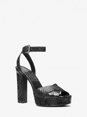 Sandalias Michael Kors Cannon Python Embossed Leather Platform Sandal Mujer Gris Oscuro | 9581-TRPYF