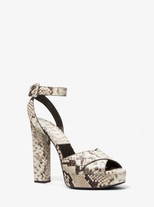 Sandalias Michael Kors Cannon Python Embossed Leather Platform Sandal Mujer Beige | 2709-RDAZV