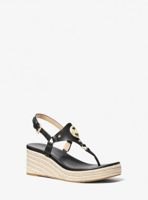 Sandalias Michael Kors Casey Leather Wedge Sandal Mujer Negras | 9736-FWHIA