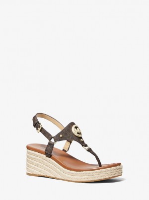 Sandalias Michael Kors Casey Signature Logo Wedge Sandal Mujer Marrones | 4376-JPHUE