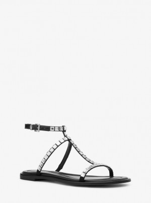 Sandalias Michael Kors Celia Crystal Embellished Flat Sandal Mujer Negras | 7943-PAFBV