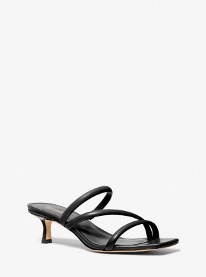 Sandalias Michael Kors Celia Leather Kitten Sandal Mujer Negras | 4721-NYRAU