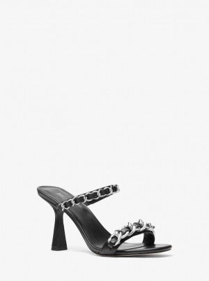 Sandalias Michael Kors Clara Embellished Leather Sandal Mujer Negras | 9103-DHPSE