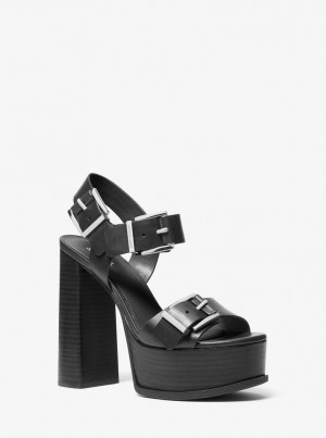 Sandalias Michael Kors Colby Leather Platform Sandal Mujer Negras | 2379-SPEIV