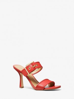 Sandalias Michael Kors Colby Leather Sandal Mujer Coral | 2438-IZCUL