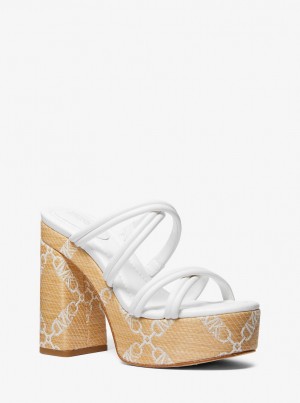 Sandalias Michael Kors Corrine Empire Logo Jacquard Straw Platform Sandal Mujer Nat/Opticwht | 2143-KPFIY