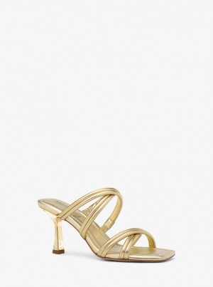 Sandalias Michael Kors Corrine Metallic Leather Sandal Mujer Doradas | 8417-MFUXQ