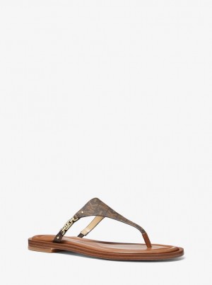 Sandalias Michael Kors Daniella Empire Signature Logo Sandal Mujer Marrones | 8795-TAVJG