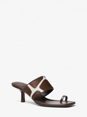 Sandalias Michael Kors Dionne Giraffe Print Calf Hair Sandal Mujer Marrones Blancas | 8105-ESYQR