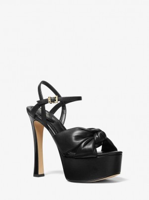 Sandalias Michael Kors Elena Leather Platform Sandal Mujer Negras | 5419-JMATI