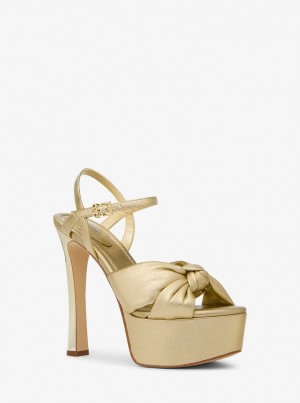 Sandalias Michael Kors Elena Metallic Leather Platform Sandal Mujer Doradas | 9726-FXICQ