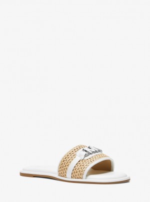 Sandalias Michael Kors Ember Embellished Straw Slide Sandal Mujer Nat/Opticwht | 4897-HJLPA