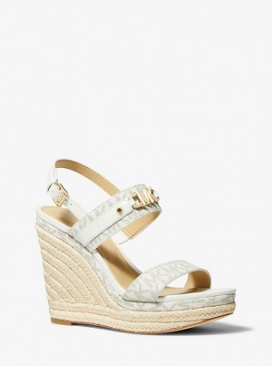 Sandalias Michael Kors Farrah Signature Logo Wedge Sandal Mujer Amarillo Claro | 4326-NRPQJ