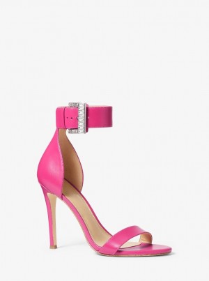 Sandalias Michael Kors Giselle Crystal Embellished Leather Sandal Mujer Wild Berry | 5817-WYHJD