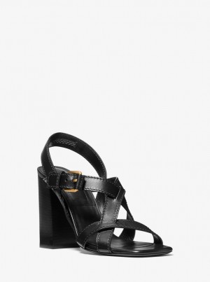 Sandalias Michael Kors Gladys Leather Sandal Mujer Negras | 6123-XVUBG