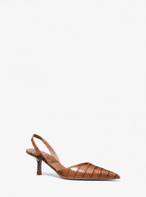 Sandalias Michael Kors Holly Crocodile Embossed Leather Pump Mujer Marrones | 5107-CJFTK