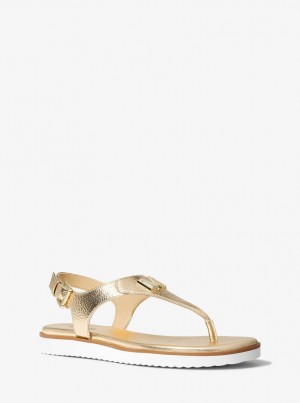 Sandalias Michael Kors Jilly Metallic Sandal Mujer Doradas | 8719-OKNHD