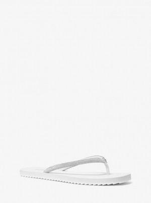 Sandalias Michael Kors Jinx Crystal-Embellished Flip Flop Mujer Blancas | 2531-VADWJ