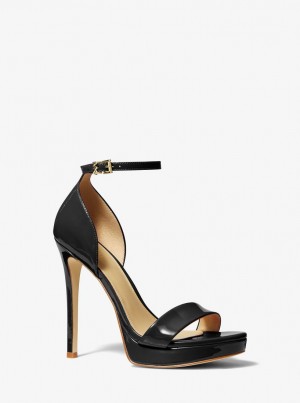 Sandalias Michael Kors Jordyn Patent Leather Platform Sandal Mujer Negras | 9370-GLVRB