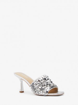 Sandalias Michael Kors Limited-Edition Tessa Hand-Embellished Mule Mujer Plateadas | 7219-DJSTH