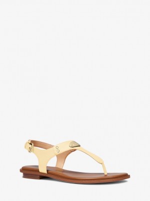 Sandalias Michael Kors Logo Plate Leather Sandal Mujer Buttercup | 2396-SBUPQ