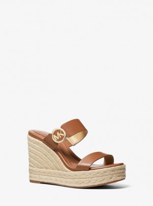 Sandalias Michael Kors Lucinda Leather Wedge Sandal Mujer Luggage | 2130-AROCH