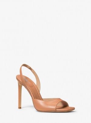 Sandalias Michael Kors Marisa Leather Sandal Mujer Suntan | 2137-KFLQJ