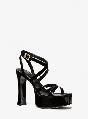 Sandalias Michael Kors Paola Faux Patent Leather Sandal Mujer Negras | 6832-UTXIM