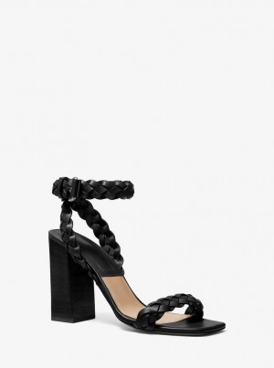 Sandalias Michael Kors Pippa Woven Leather Sandal Mujer Negras | 8620-YUZJE