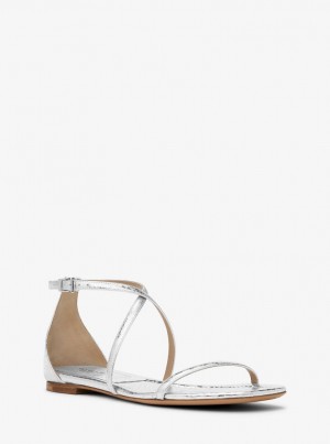 Sandalias Michael Kors Polly Metallic Python Embossed Leather Sandal Mujer Plateadas | 2603-BUXHL