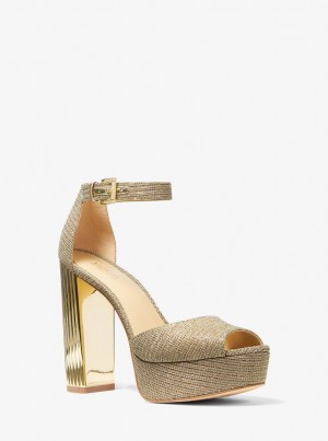 Sandalias Michael Kors Porter Glitter Chain-Mesh Platform Sandal Mujer Doradas | 4237-TZWSG