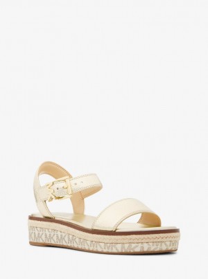 Sandalias Michael Kors Richie Metallic and Logo Platform Espadrille Mujer Doradas | 9641-EMFJW