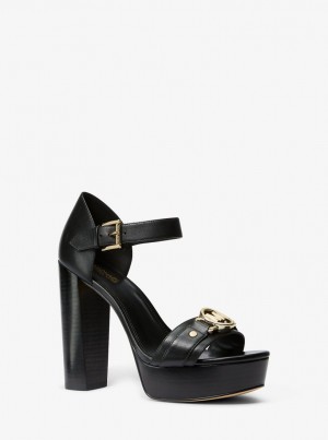 Sandalias Michael Kors Rory Leather Platform Sandal Mujer Negras | 5403-ZTVHA