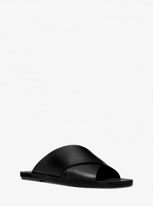 Sandalias Michael Kors Ruth Leather Slide Sandal Mujer Negras | 9817-OJZFA