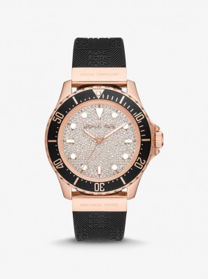 Silicone Michael Kors Oversized Slim Everest Pave Rose-Gold Tone and Embossed Silicone Watch Mujer Negras | 7452-KXURZ