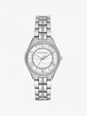 Silver-tone Michael Kors Mini Lauryn Pave Silver-Tone Watch Mujer Plateadas | 7415-YGXFO