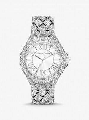 Silver-tone Michael Kors Oversized Camille Pave Silver-Tone Watch Mujer Plateadas | 5479-ORECK