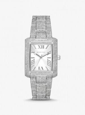 Silver-tone Michael Kors Oversized Emery Pave Silver-Tone Watch Mujer Plateadas | 1970-XDRWM