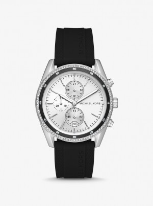 Silver-tone Michael Kors Oversized Hadyn Pave Silver-Tone Watch Mujer Negras | 2046-PBMJT