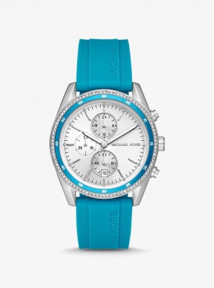 Silver-tone Michael Kors Oversized Hadyn Pave Silver-Tone Watch Mujer Azules | 2619-SCKYM