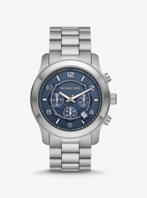 Silver-tone Michael Kors Oversized Runway Silver-Tone Watch Hombre Plateadas | 8502-HKUEX