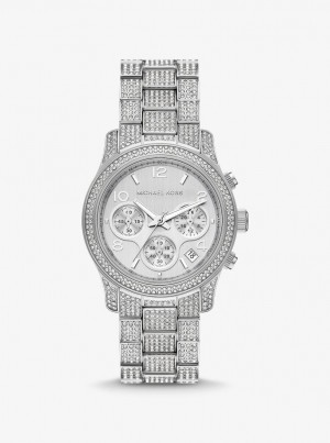 Silver-tone Michael Kors Runway Pave Silver-Tone Watch Mujer Plateadas | 4180-FGRBD