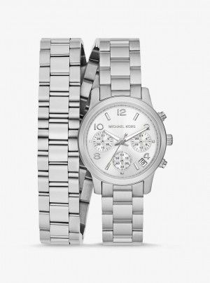 Silver-tone Michael Kors Runway Silver-Tone Wrap Watch Mujer Plateadas | 2145-JGFVR